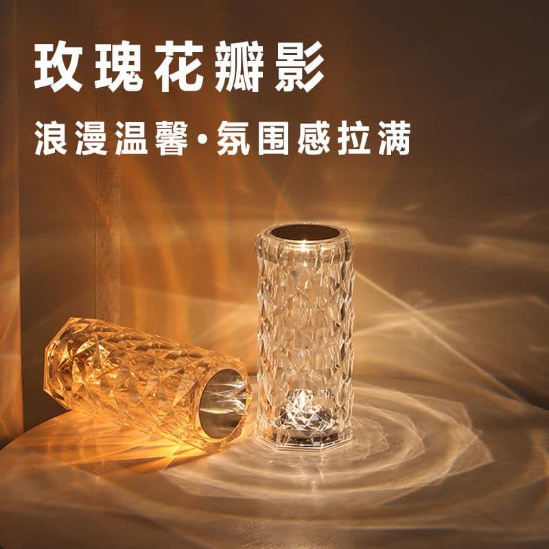 image-Crystal Rose Lamp USB Rechargeable Touch Control Bedside Night Light