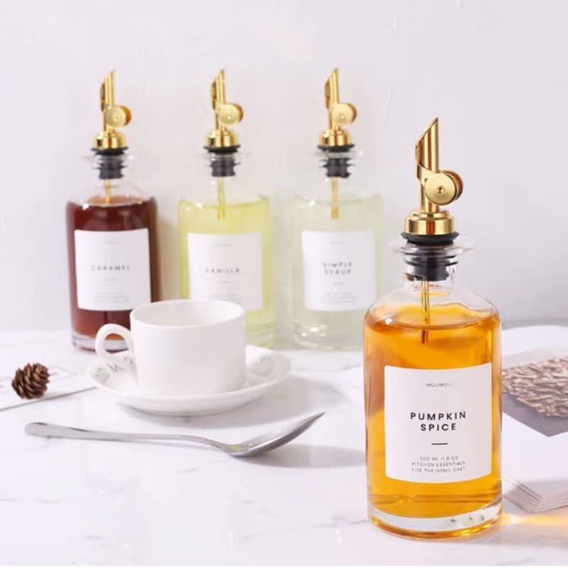 image-Shunyun Glass Coffee Bottle Syrup Dispenser 500ml Clear Glass