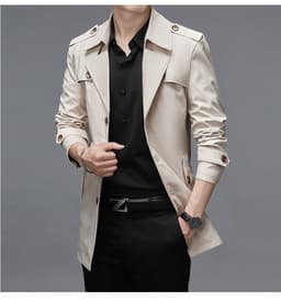 image-Men's Mid-Length Windbreaker Jacket Polyester Lapel Coat