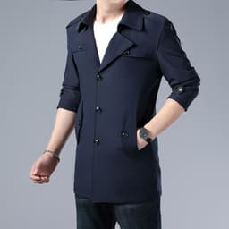 image-Men's Mid-Length Windbreaker Jacket Polyester Lapel Coat