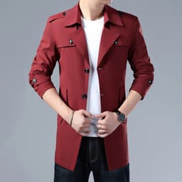 image-Men's Mid-Length Windbreaker Jacket Polyester Lapel Coat