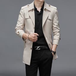 image-Men's Mid-Length Windbreaker Jacket Polyester Lapel Coat