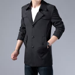 image-Men's Mid-Length Windbreaker Jacket Polyester Lapel Coat