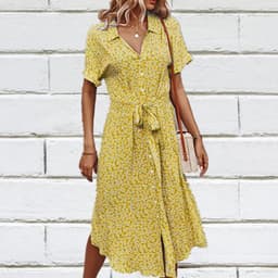 image-Yunbao Clothing Women's Printed Midi Dress Short Sleeve Polo Collar