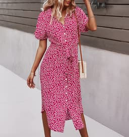 image-Yunbao Clothing Women's Printed Midi Dress Short Sleeve Polo Collar