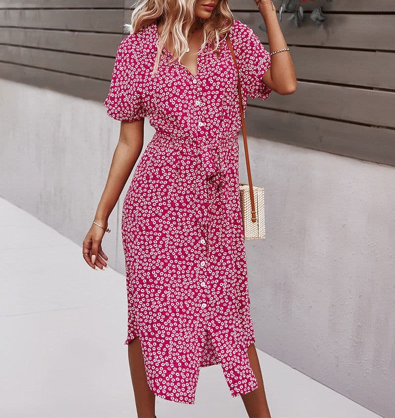 image-Yunbao Clothing Women's Printed Midi Dress Short Sleeve Polo Collar