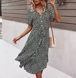 image-Yunbao Clothing Women's Printed Midi Dress Short Sleeve Polo Collar