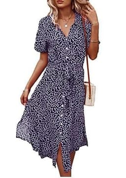 image-Yunbao Clothing Women's Printed Midi Dress Short Sleeve Polo Collar