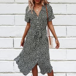 image-Yunbao Clothing Women's Printed Midi Dress Short Sleeve Polo Collar