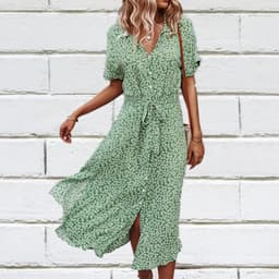 image-Yunbao Clothing Women's Printed Midi Dress Short Sleeve Polo Collar