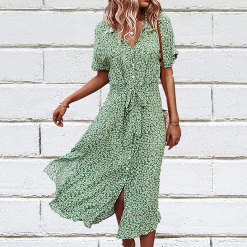 image-Yunbao Clothing Women's Printed Midi Dress Short Sleeve Polo Collar