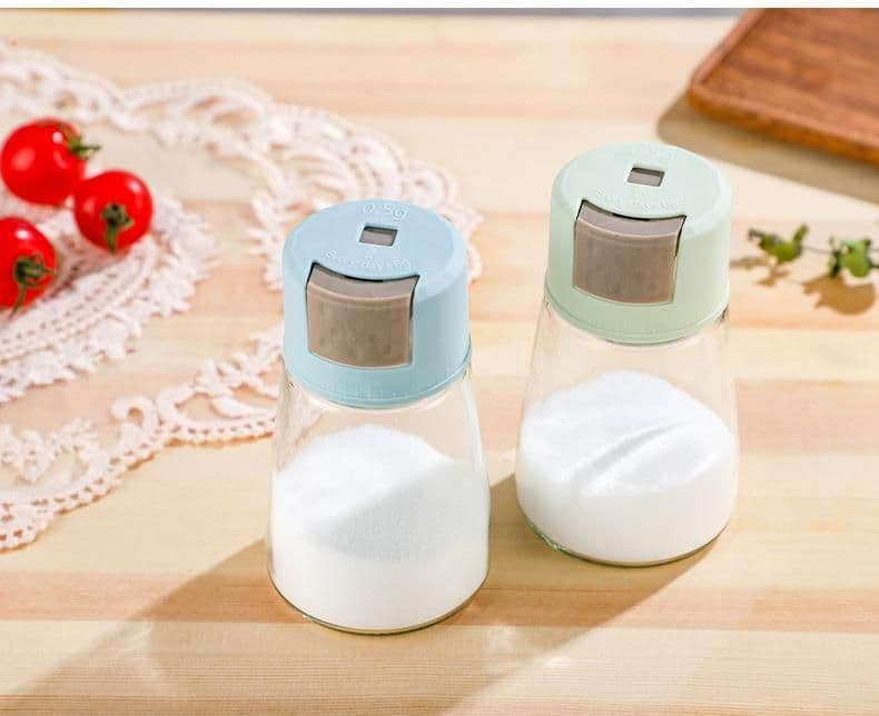 image-Glass Salt Dispenser Jar with Quantitative Control - Beige