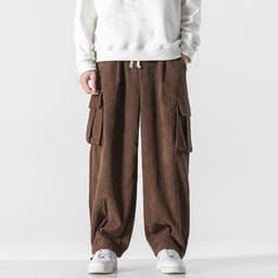 image-Men's Corduroy Loose Straight Casual Pants Mid Waist Trousers