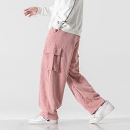 image-Men's Corduroy Loose Straight Casual Pants Mid Waist Trousers