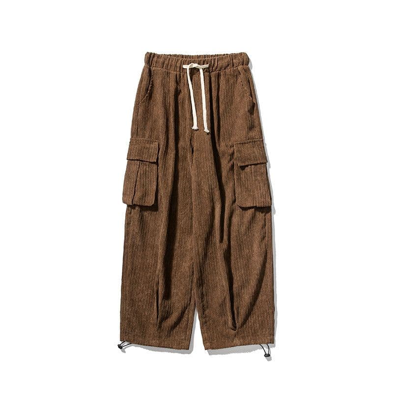 image-Men's Corduroy Loose Straight Casual Pants Mid Waist Trousers