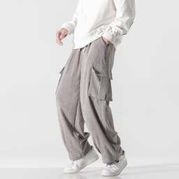 image-Men's Corduroy Loose Straight Casual Pants Mid Waist Trousers
