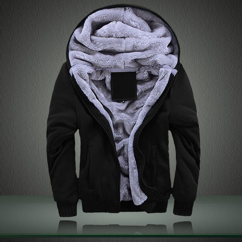 image-Men's Hooded Fleece Jacket Solid Color Casual Warm Zipper Cardigan