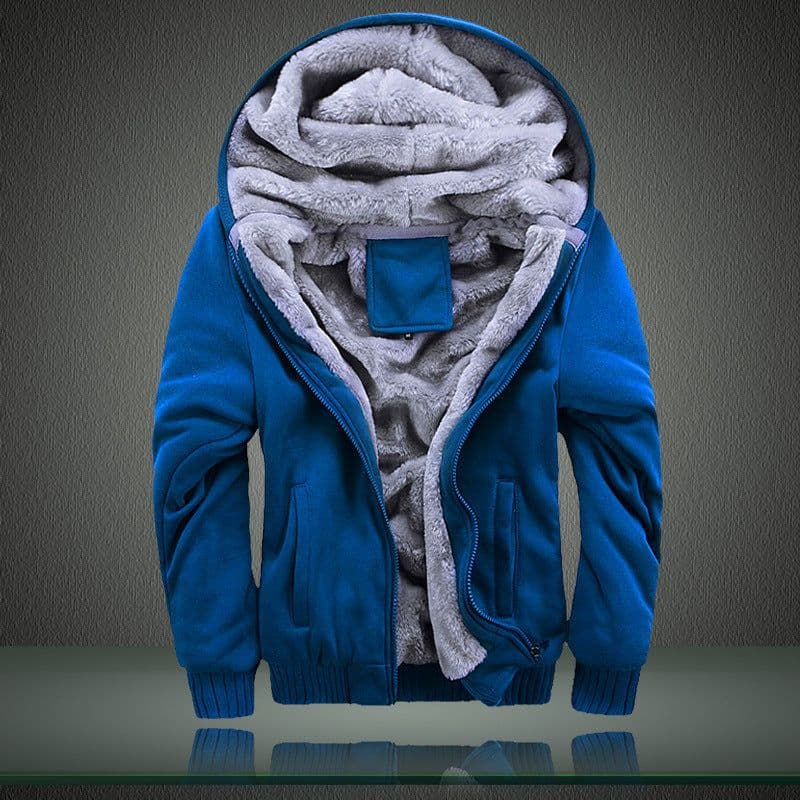 image-Men's Hooded Fleece Jacket Solid Color Casual Warm Zipper Cardigan