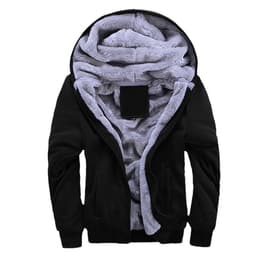 image-Men's Hooded Fleece Jacket Solid Color Casual Warm Zipper Cardigan