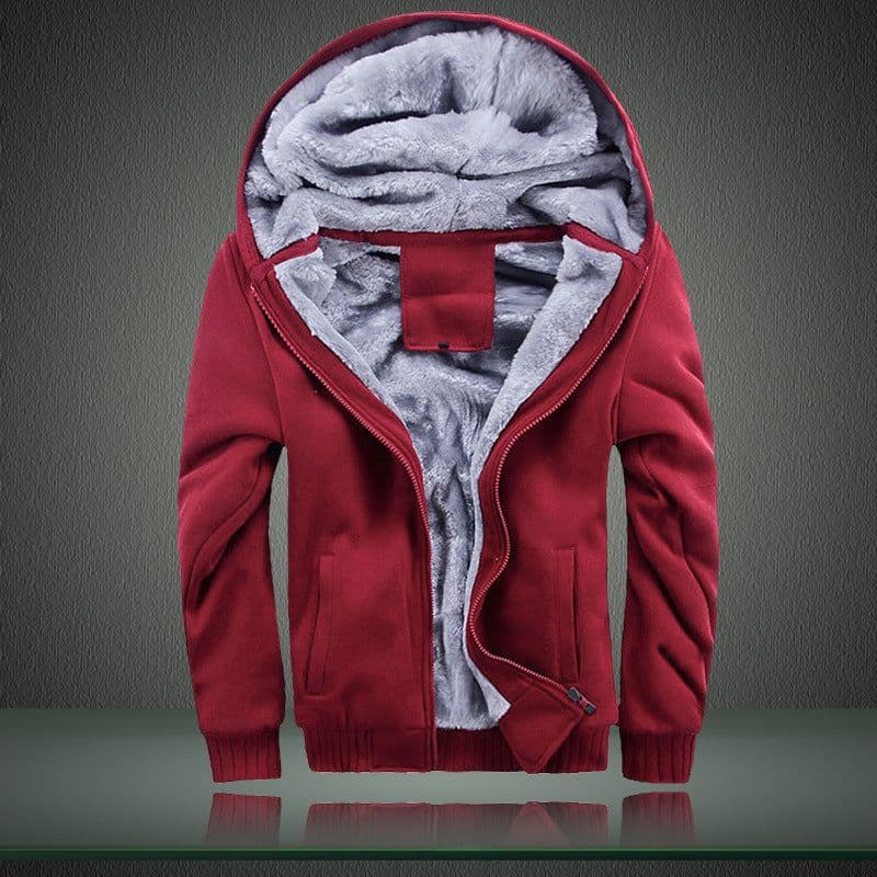 image-Men's Hooded Fleece Jacket Solid Color Casual Warm Zipper Cardigan