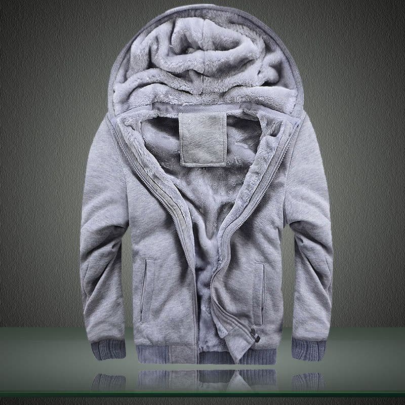 image-Men's Hooded Fleece Jacket Solid Color Casual Warm Zipper Cardigan