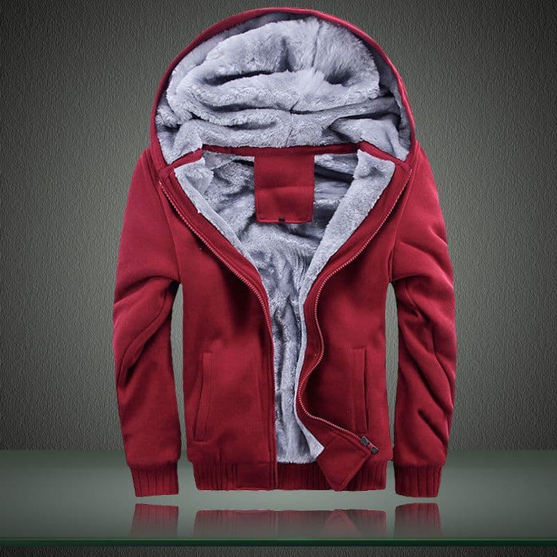 image-Men's Hooded Fleece Jacket Solid Color Casual Warm Zipper Cardigan