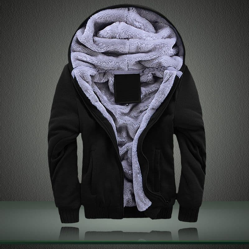 image-Men's Hooded Fleece Jacket Solid Color Casual Warm Zipper Cardigan