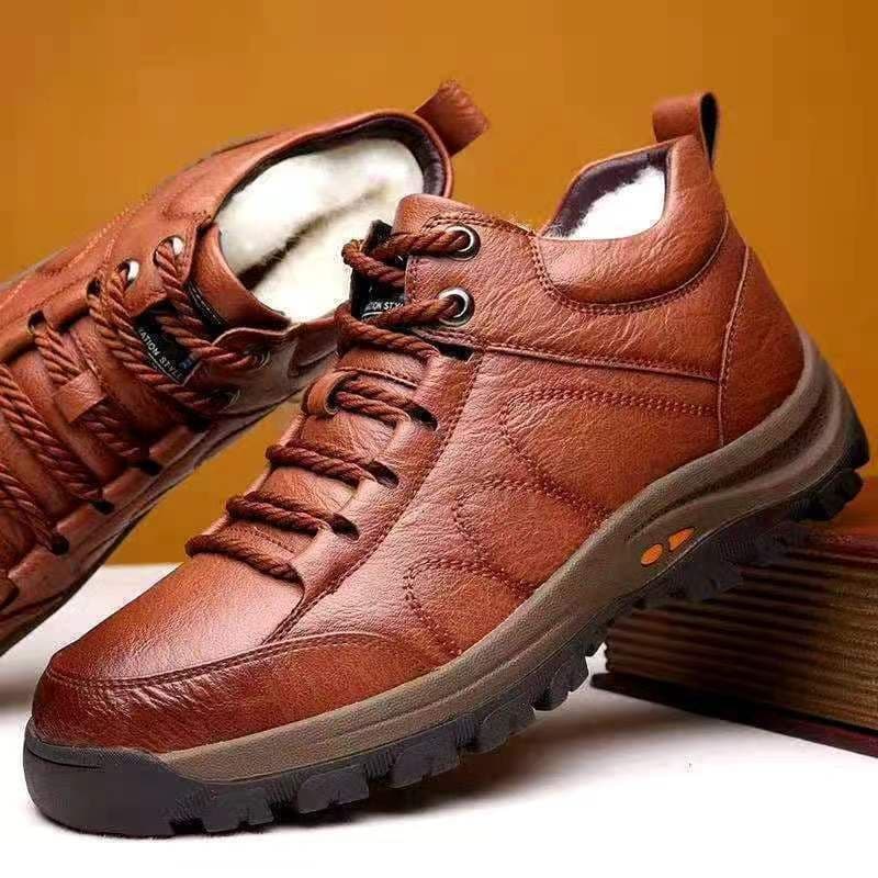 image-Men's High Top Casual Hiking Shoes Thick Sole Lace Up Brown Cotton