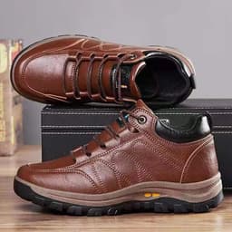 image-Men's High Top Casual Hiking Shoes Thick Sole Lace Up Brown Cotton