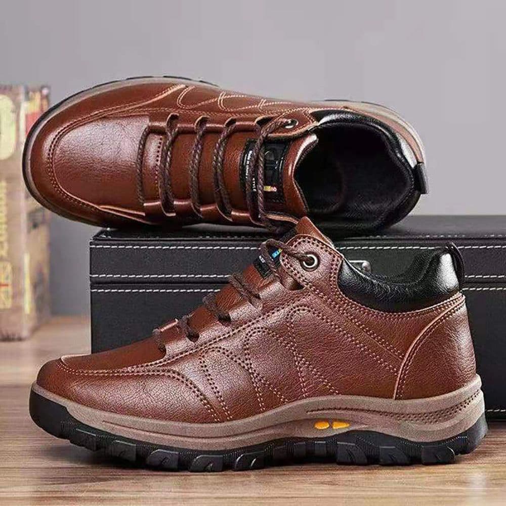 image-Men's High Top Casual Hiking Shoes Thick Sole Lace Up Brown Cotton