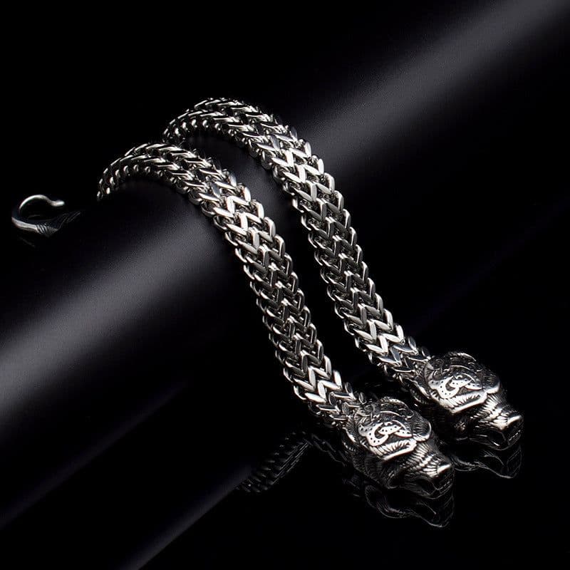 image-Men's Stainless Steel Wolf Head Bracelet Viking Hip Hop Style