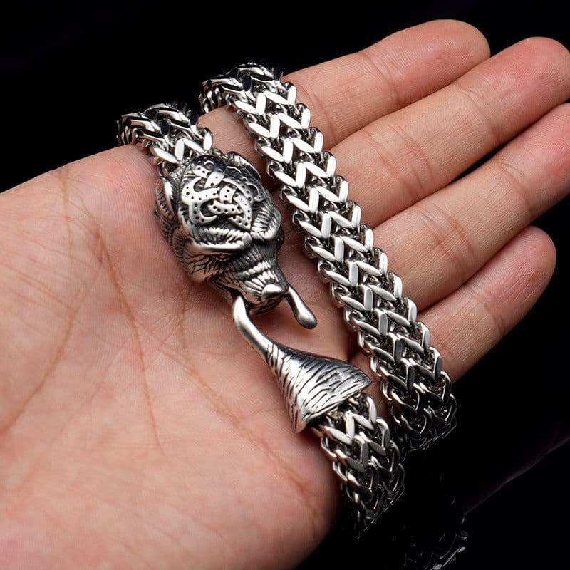 image-Men's Stainless Steel Wolf Head Bracelet Viking Hip Hop Style