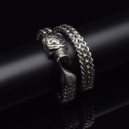 image-Men's Stainless Steel Wolf Head Bracelet Viking Hip Hop Style