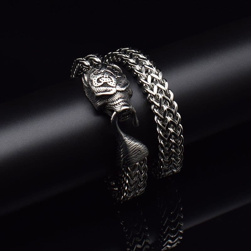 image-Men's Stainless Steel Wolf Head Bracelet Viking Hip Hop Style