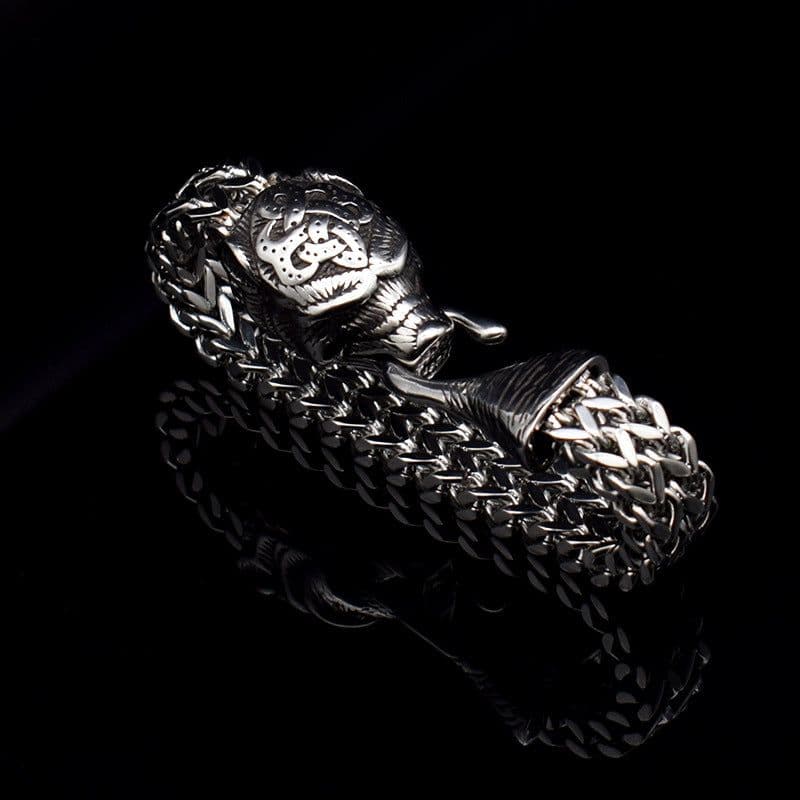 image-Men's Stainless Steel Wolf Head Bracelet Viking Hip Hop Style