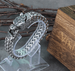image-Men's Stainless Steel Wolf Head Bracelet Viking Hip Hop Style