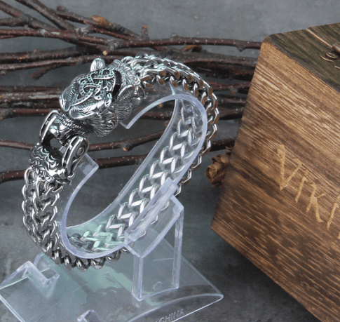 image-Men's Stainless Steel Wolf Head Bracelet Viking Hip Hop Style