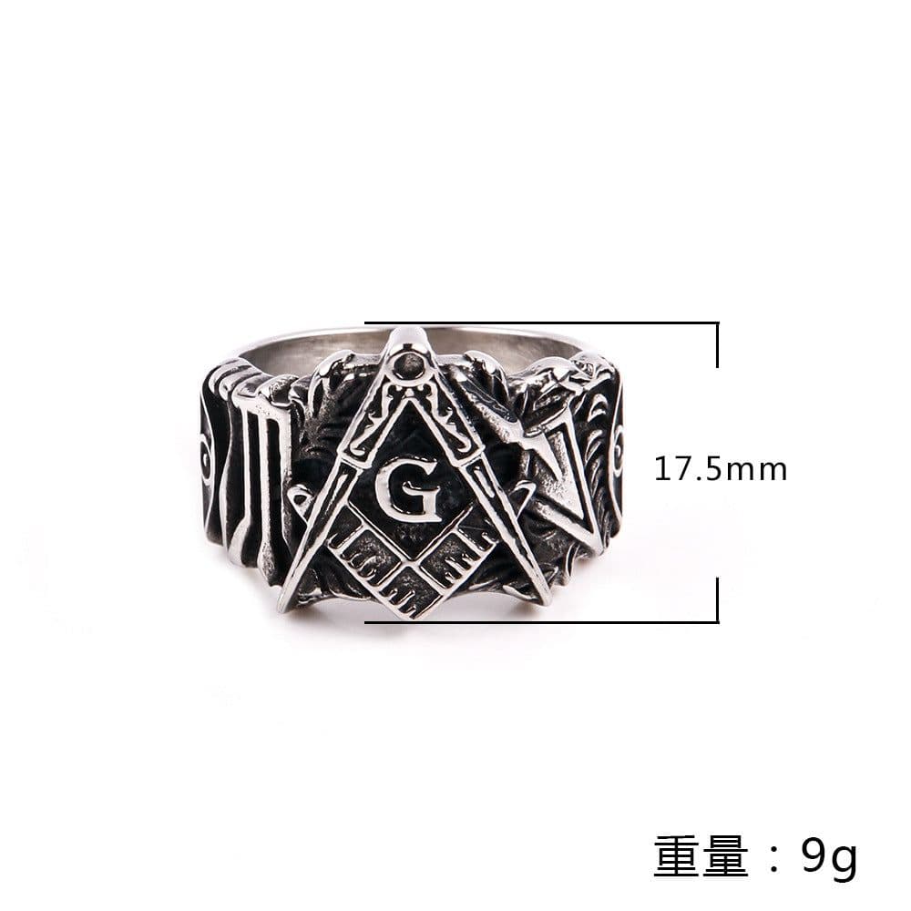image-Haiteng Stainless Steel Masonic Templar Ring Men's Geometric