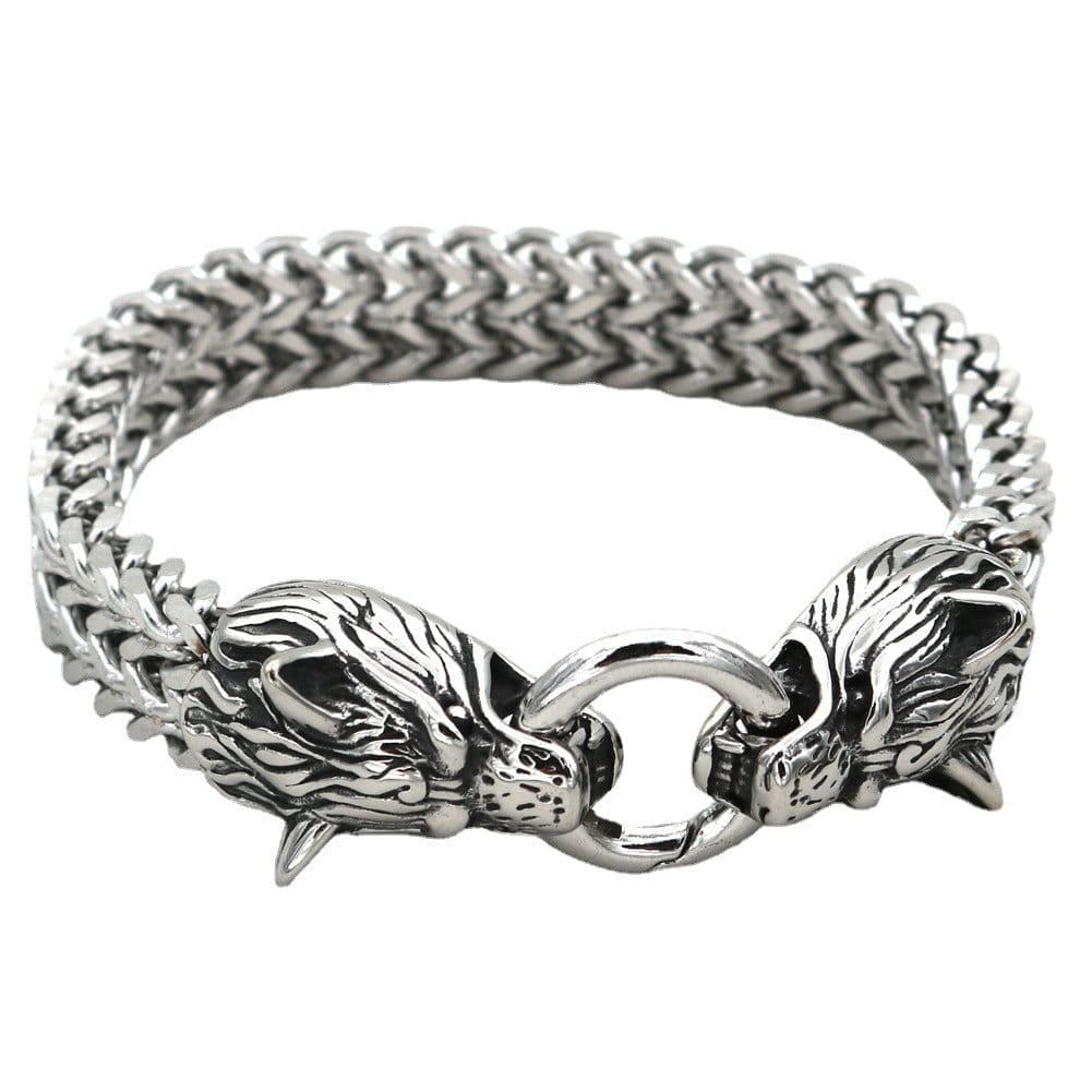 image-Viking Legend Stainless Steel Wolf Head Bracelet Titanium Steel