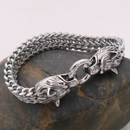 image-Viking Legend Stainless Steel Wolf Head Bracelet Titanium Steel