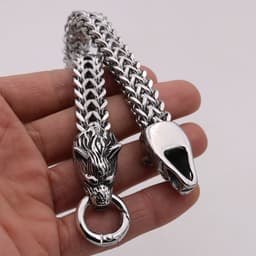 image-Viking Legend Stainless Steel Wolf Head Bracelet Titanium Steel