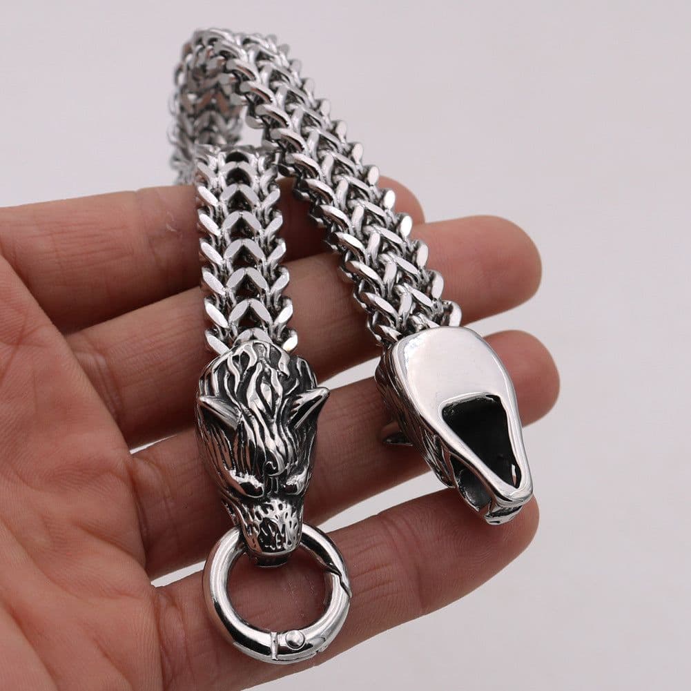 image-Viking Legend Stainless Steel Wolf Head Bracelet Titanium Steel