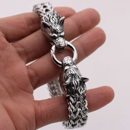 image-Viking Legend Stainless Steel Wolf Head Bracelet Titanium Steel