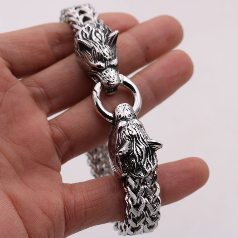 image-Viking Legend Stainless Steel Wolf Head Bracelet Titanium Steel