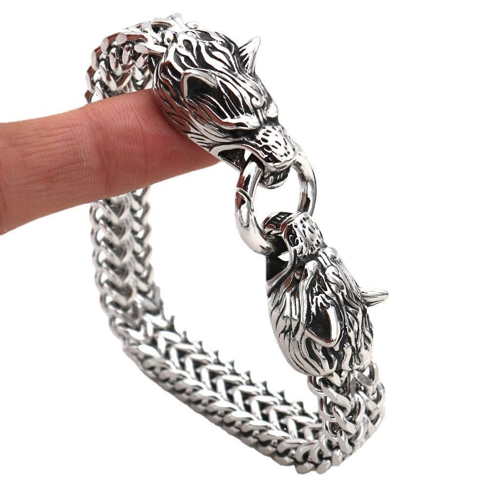 image-Viking Legend Stainless Steel Wolf Head Bracelet Titanium Steel