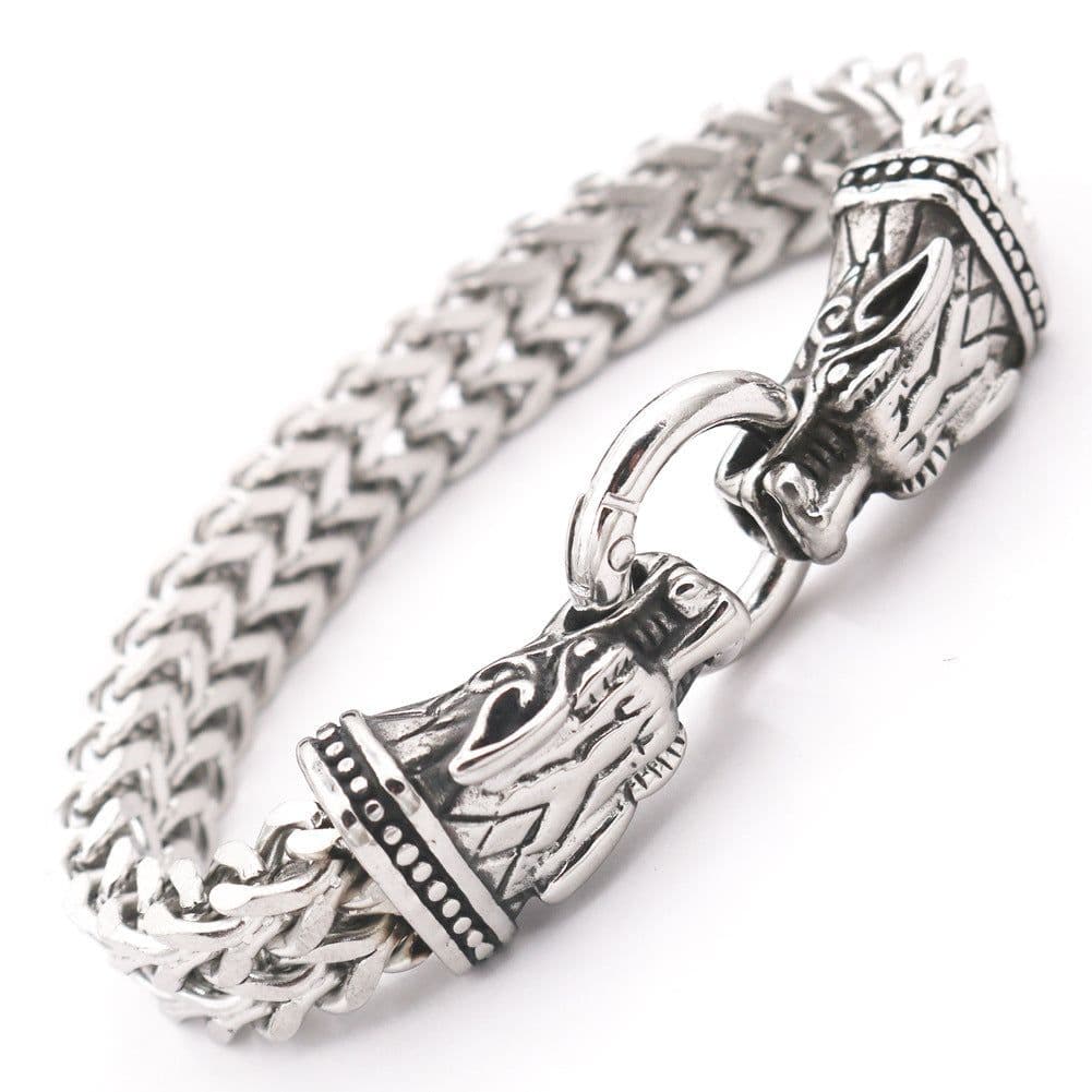 image-Viking Legend Stainless Steel Wolf Head Bracelet Titanium Steel