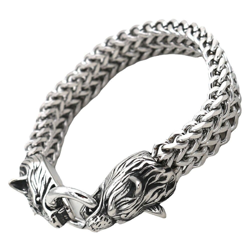 image-Viking Legend Stainless Steel Wolf Head Bracelet Titanium Steel