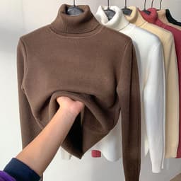 image-Women's High-Neck Knitted Sweater Long Sleeve Pullover Top