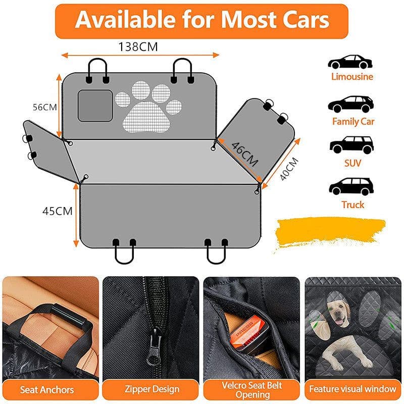 image-Dog Car Seat Cover Waterproof Quilted 153x143cm Black
