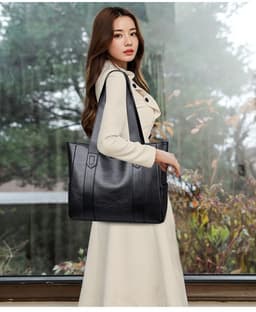 image-Women's PU Leather Shoulder Bag Large Capacity Tote Messenger